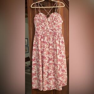 NWT Anthropologie Red & White Toile Floral Strappy Dress